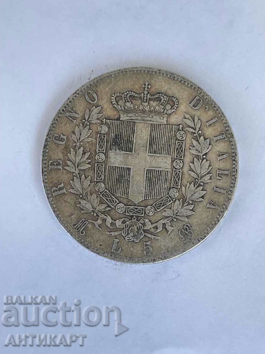 сребърна монета 5 лири Италия 1874 сребро