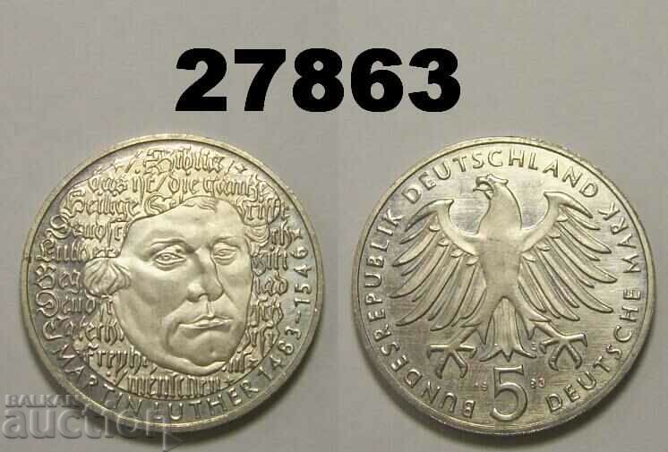 ФРГ Германия 5 марки 1983 G Мартин Лутер
