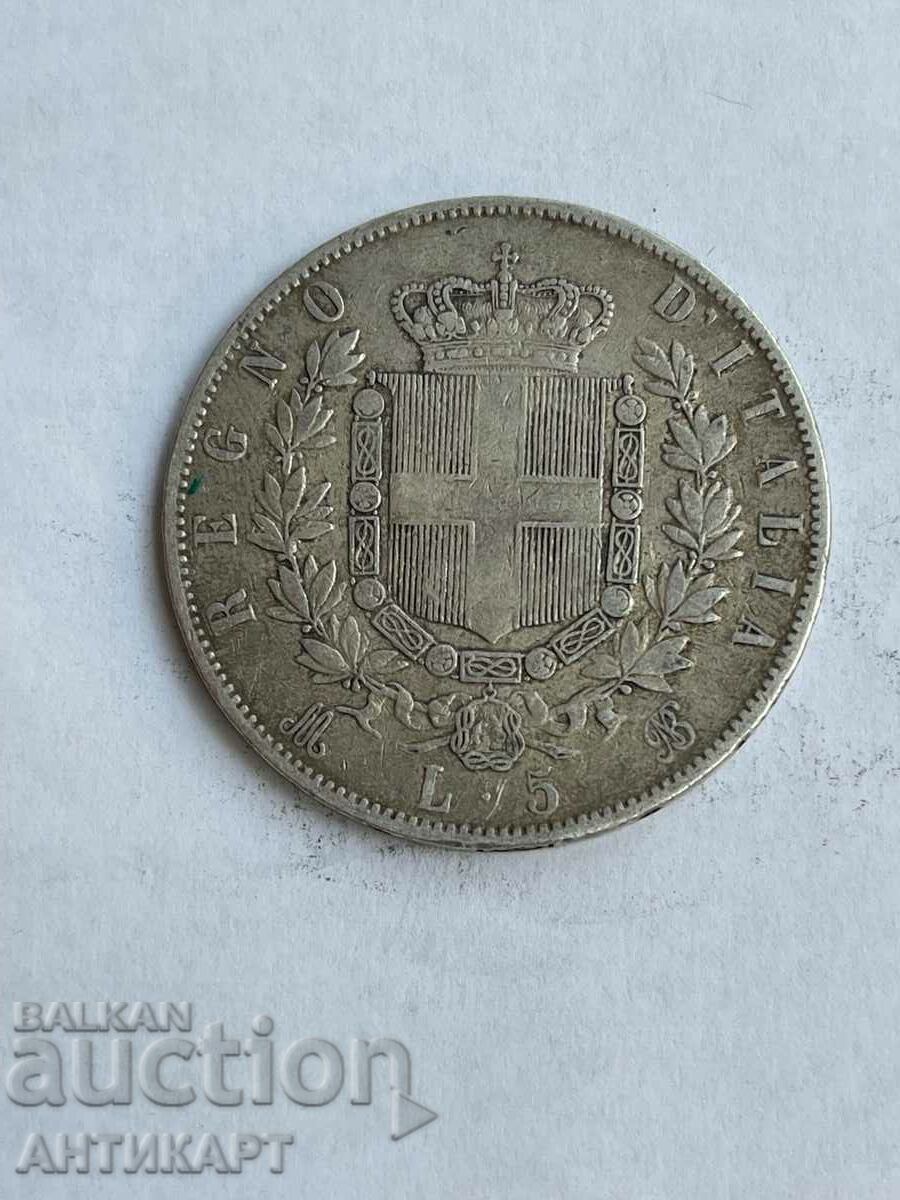 silver coin 5 lira Italy 1873 silver