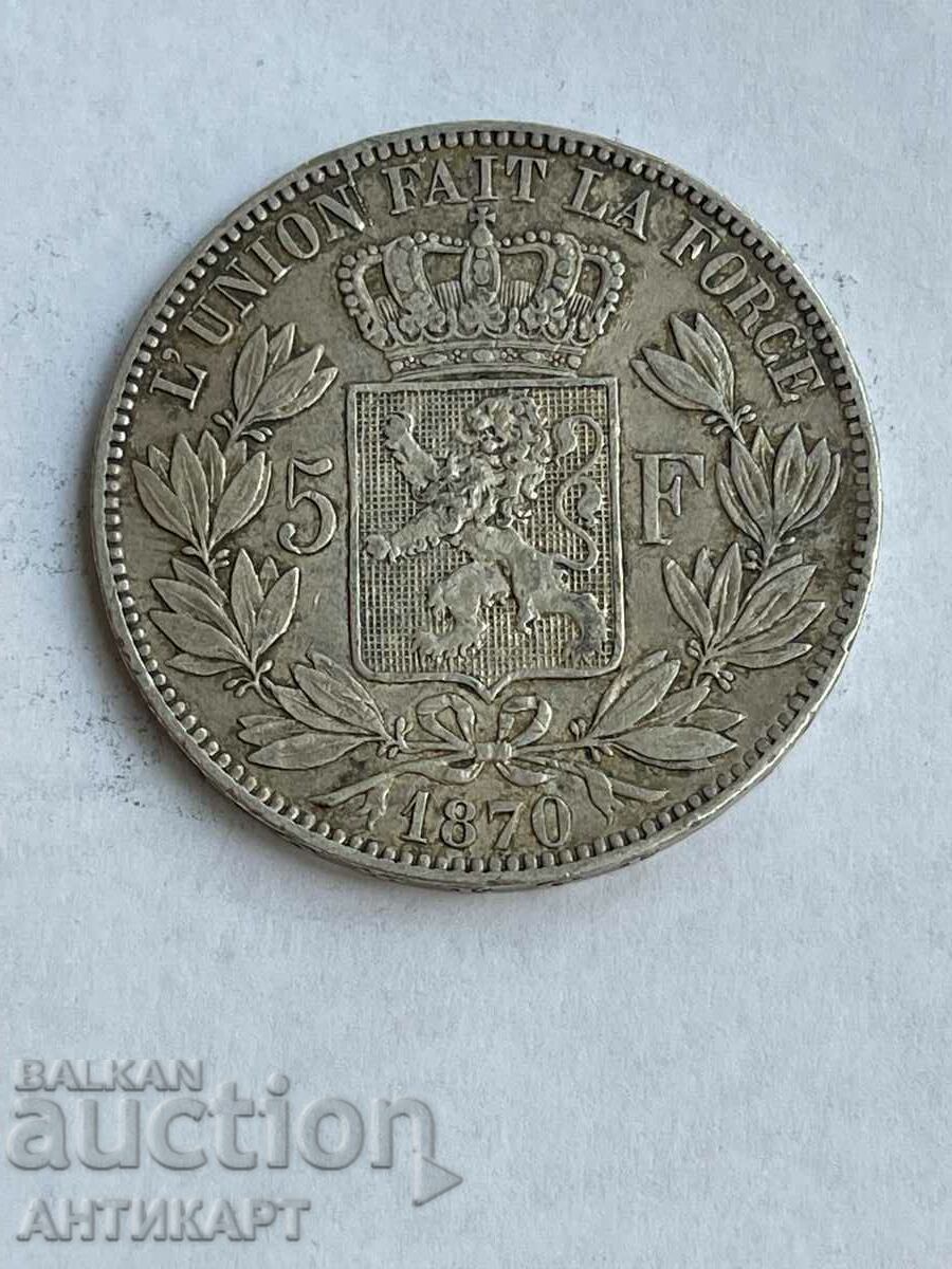 silver coin 5 francs Belgium 1870 silver