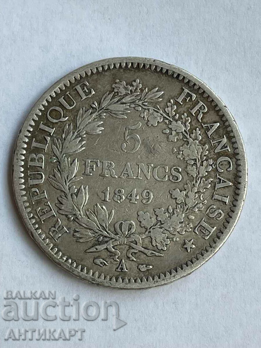 monedă de argint 5 franci Franța 1849 argint