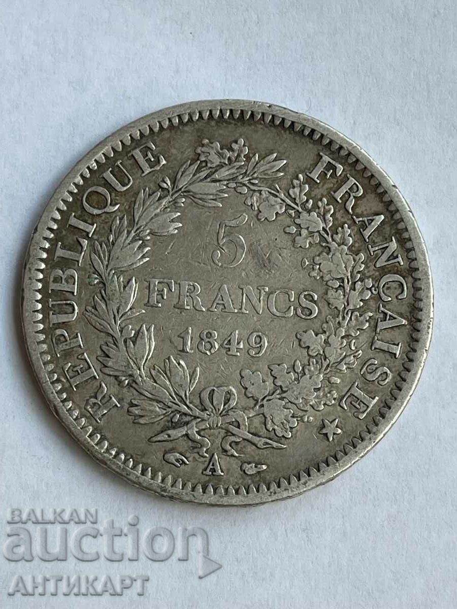 silver coin 5 francs France 1849 silver