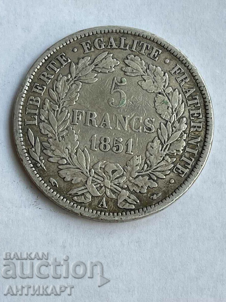 monedă de argint 5 franci Franța 1851 argint