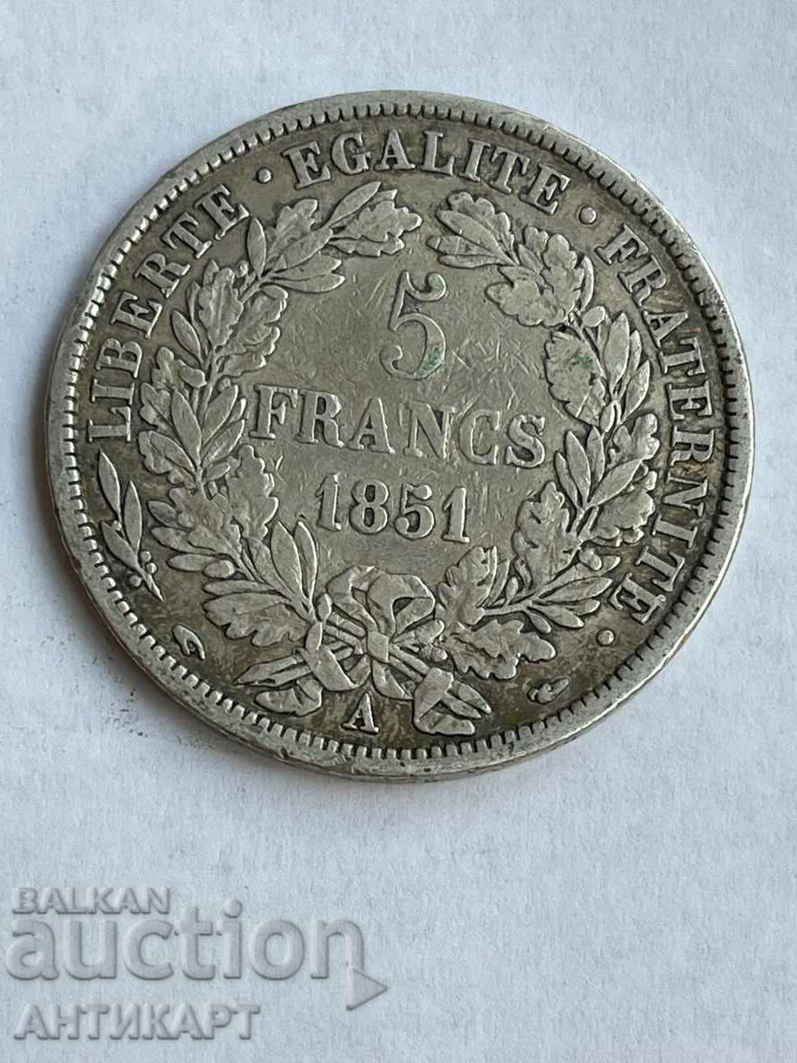 silver coin 5 franc France 1851 silver