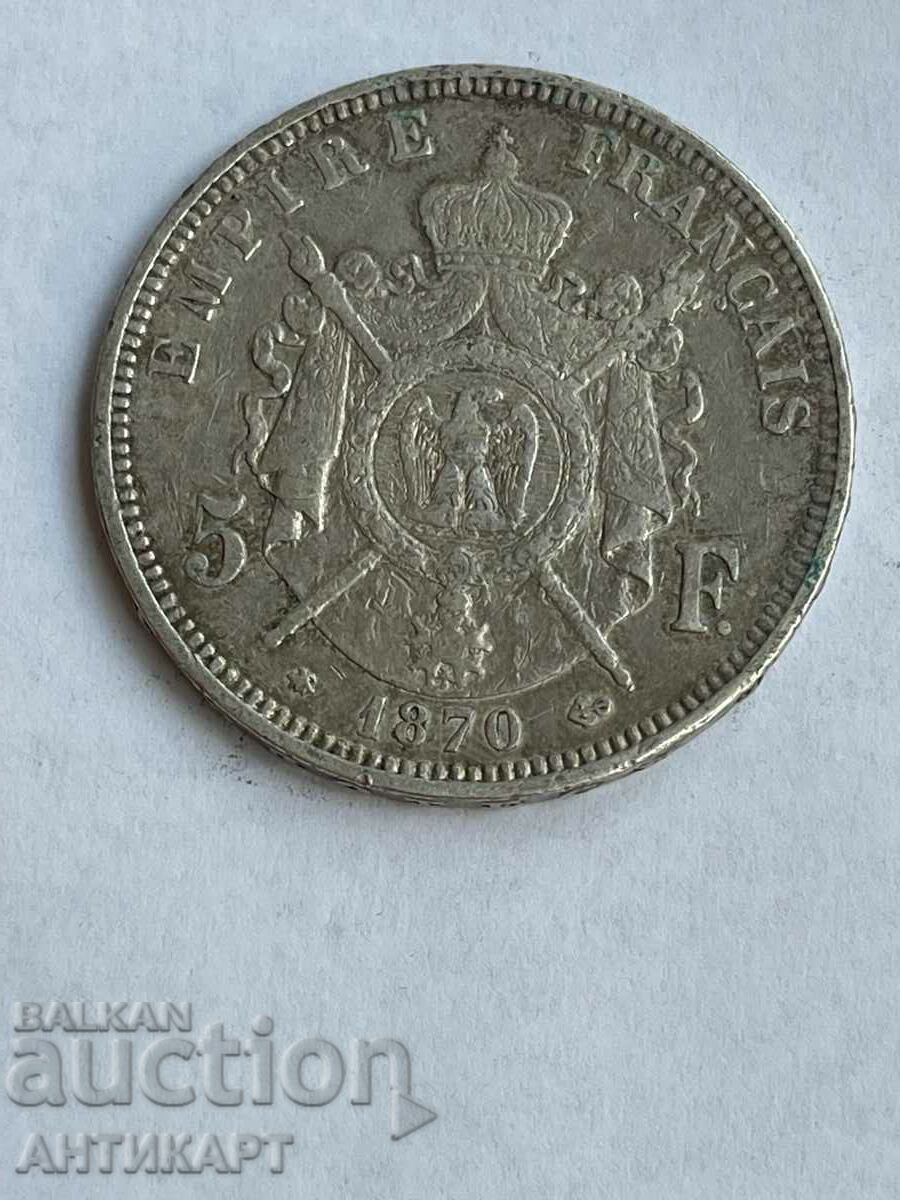 silver coin 5 francs France 1870 silver