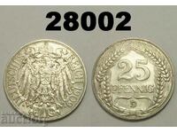 Германия 25 пфенига 1909 D