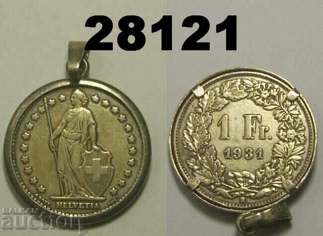 Pendant Switzerland 1 franc 1931 silver