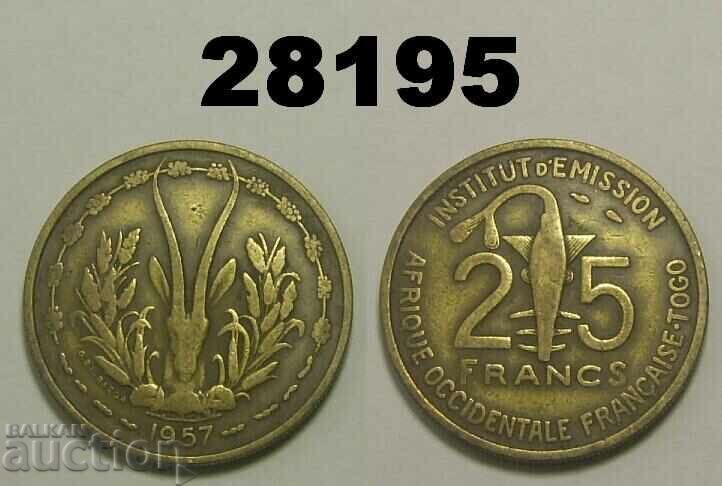 Africa de Vest 25 de franci 1957