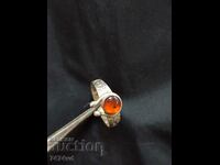 OLD SILVER RING WITH AMBER SAMPLE 916