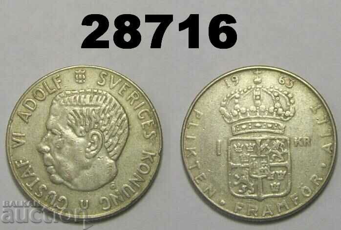 Швеция 1 крона 1963 сребро