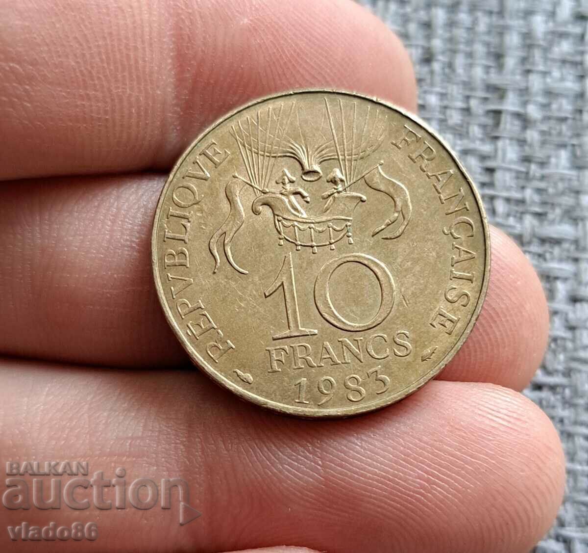 10 franci 1983, 200 de ani de la primul zbor cu balonul