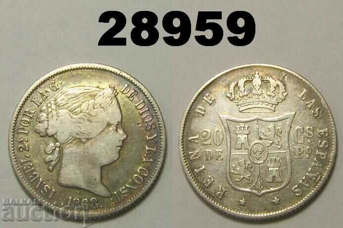 Philippines 20 centimos 1868 silver