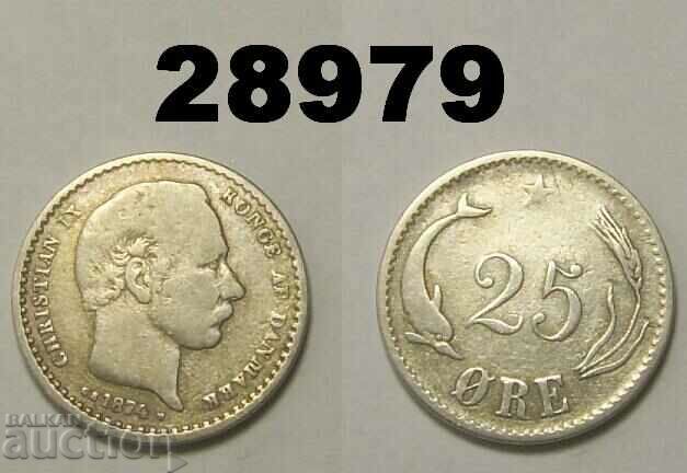 Denmark 25 Ores 1874 Silver