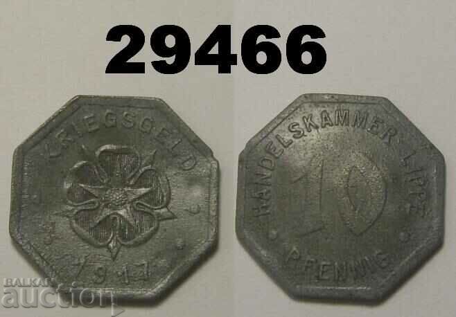 Damaged Lippe 10 pfennig 1917