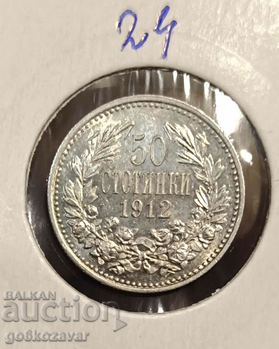 Bulgaria 50 de cenți 1912 Argint! Top UNC!