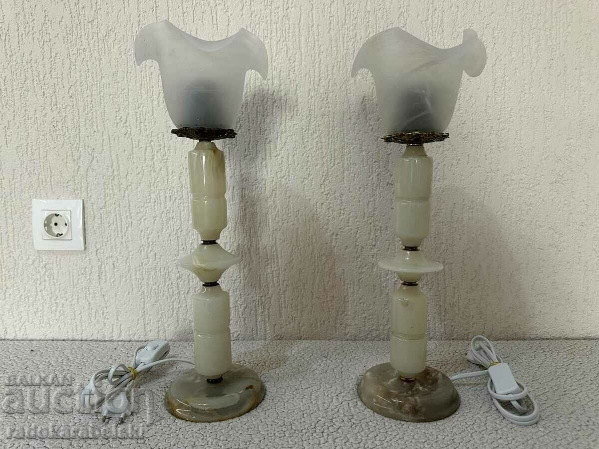 Set of two antique onyx lamps