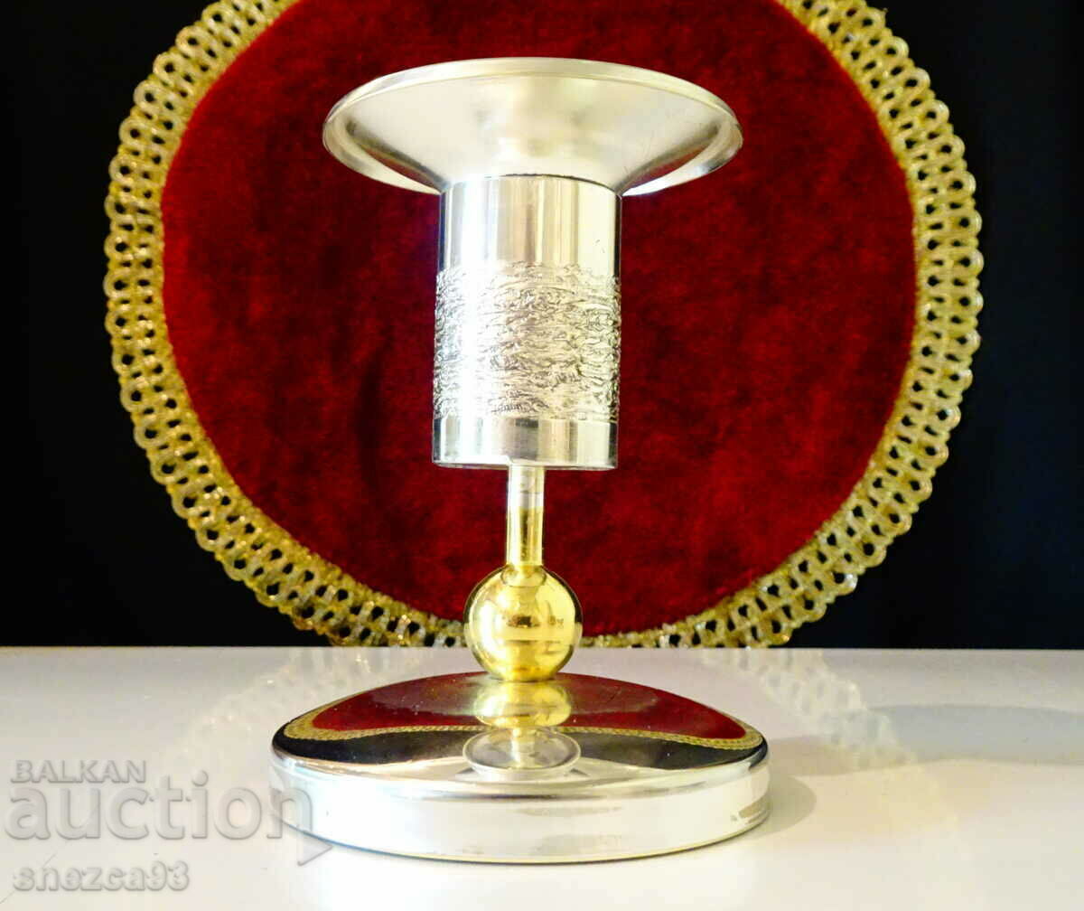 German silver-plated candlestick, gold-plated, 10 cm.