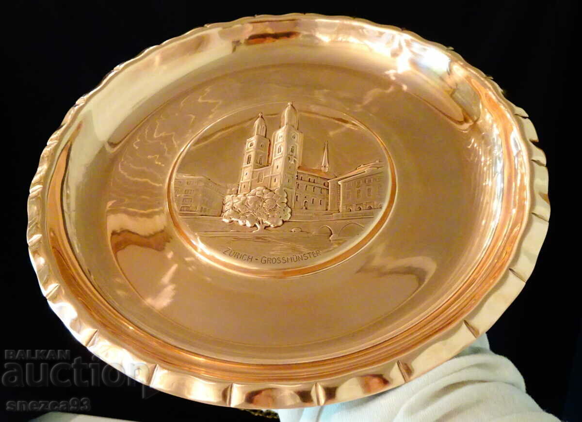 Copper panel, tray Zürich-Grossmünster, 450 g, marked. - 7 Copper panel, tray Zürich-Grossmünster, 450 g, marked. - 7