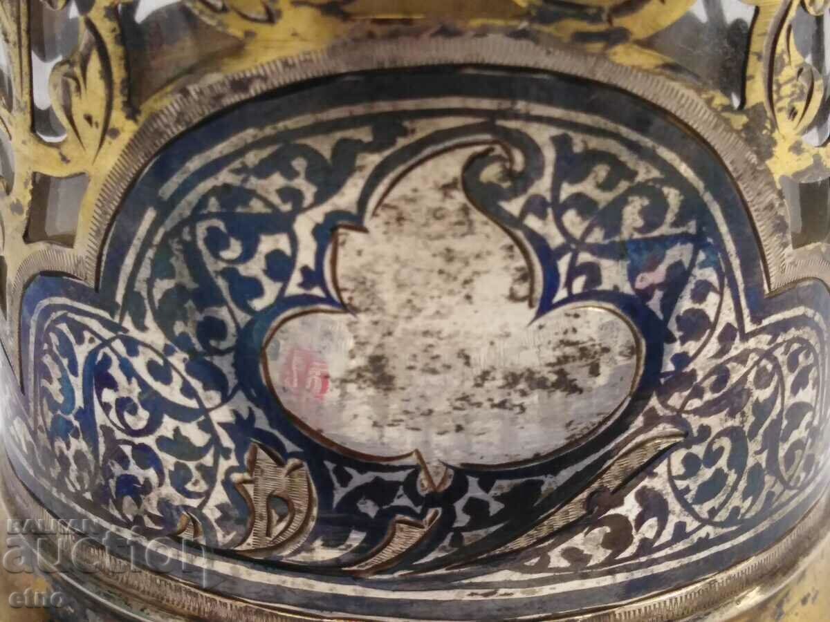 USSR MOUNTED-"KUBACHI", SILVER 875 WITH NIELO AND GOLD-PLATED + GLASS - 7