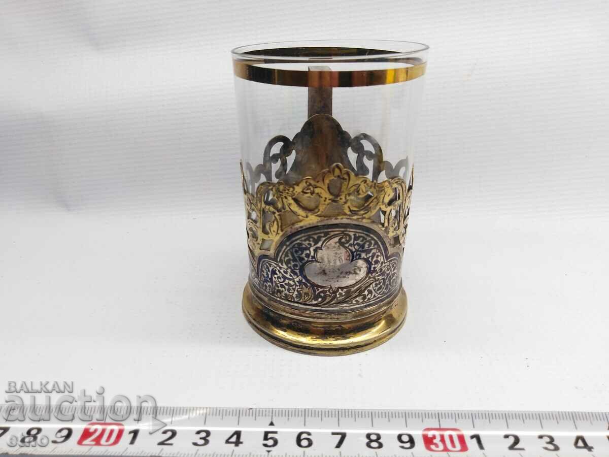 USSR MOUNTED-"KUBACHI", SILVER 875 WITH NIELO AND GOLD-PLATED + GLASS