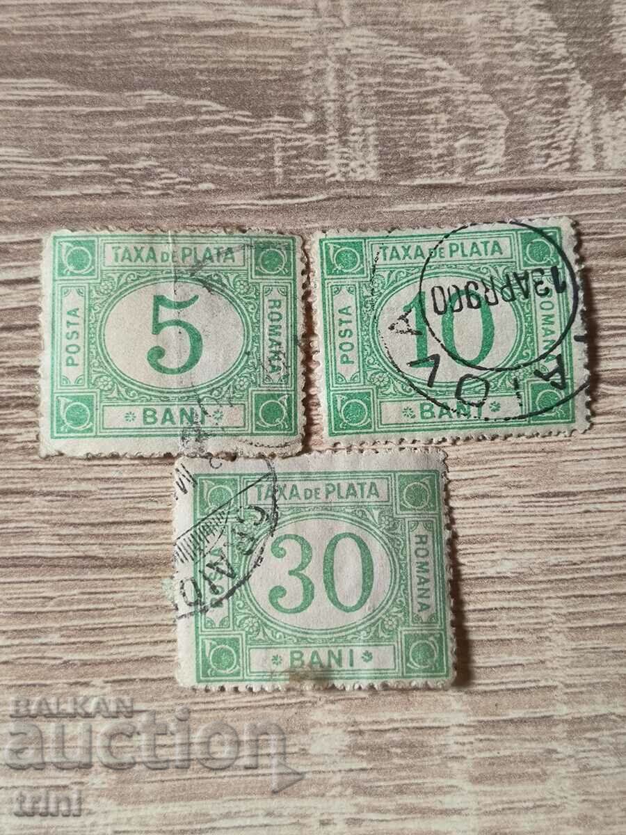 Romania 1887 tax stamps 5, 10 and 30 bani