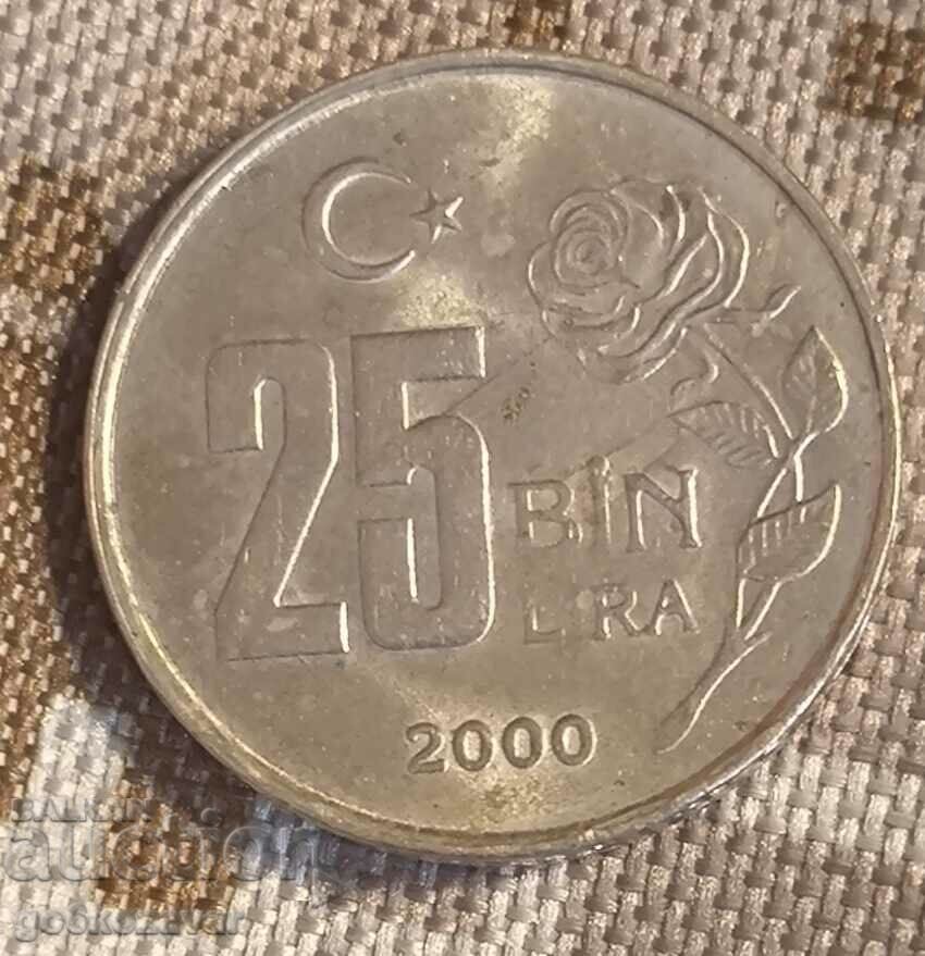 Turkey 25000 Lira 2000 UNC K#49