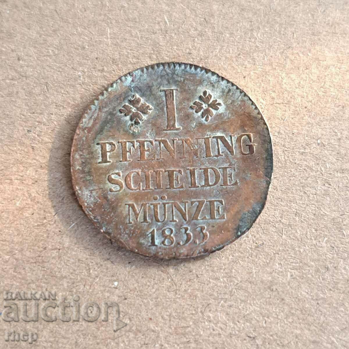 1833 1 Pfenning Scheidemunze token notgeld coin Germania