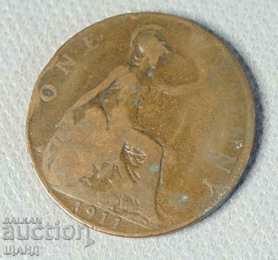 1911 Moneda de 1 penny Marea Britanie