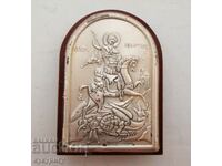 Small silver icon of Saint George for wall or desk