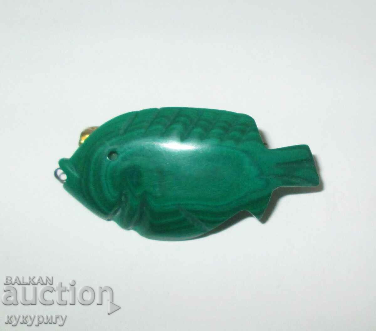 Malachite fish brooch and malachite locket pendant