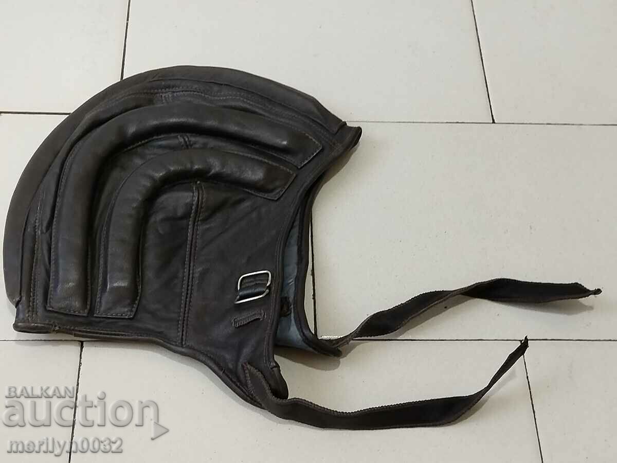 Bulgarian parachute bonnet motorcycle leather helmet 60-70 years