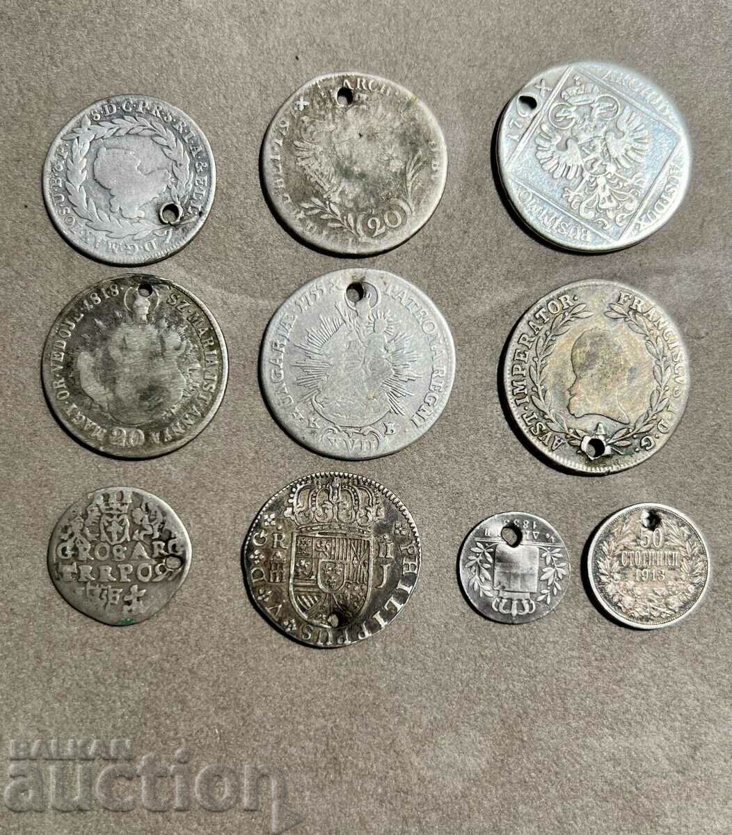 Lot of 10 European silver coins 1719-1913