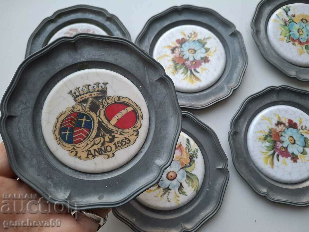 Beautiful, decorative pewter wall plates - 6