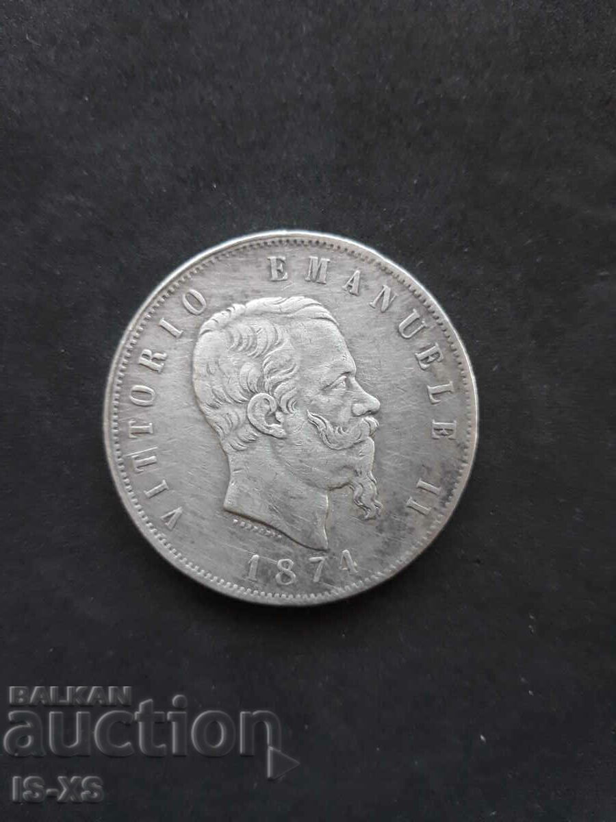 Silver coin Italy 5 lira