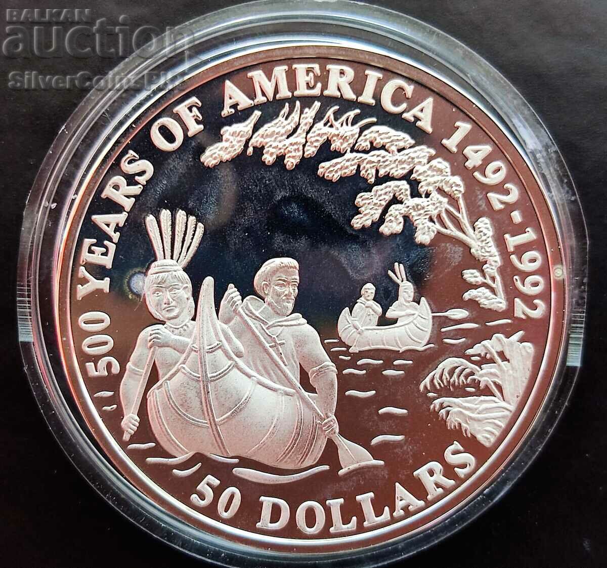 Argint 50$ 500g. Din Descoperirea Americii 1993 Insulele Cook