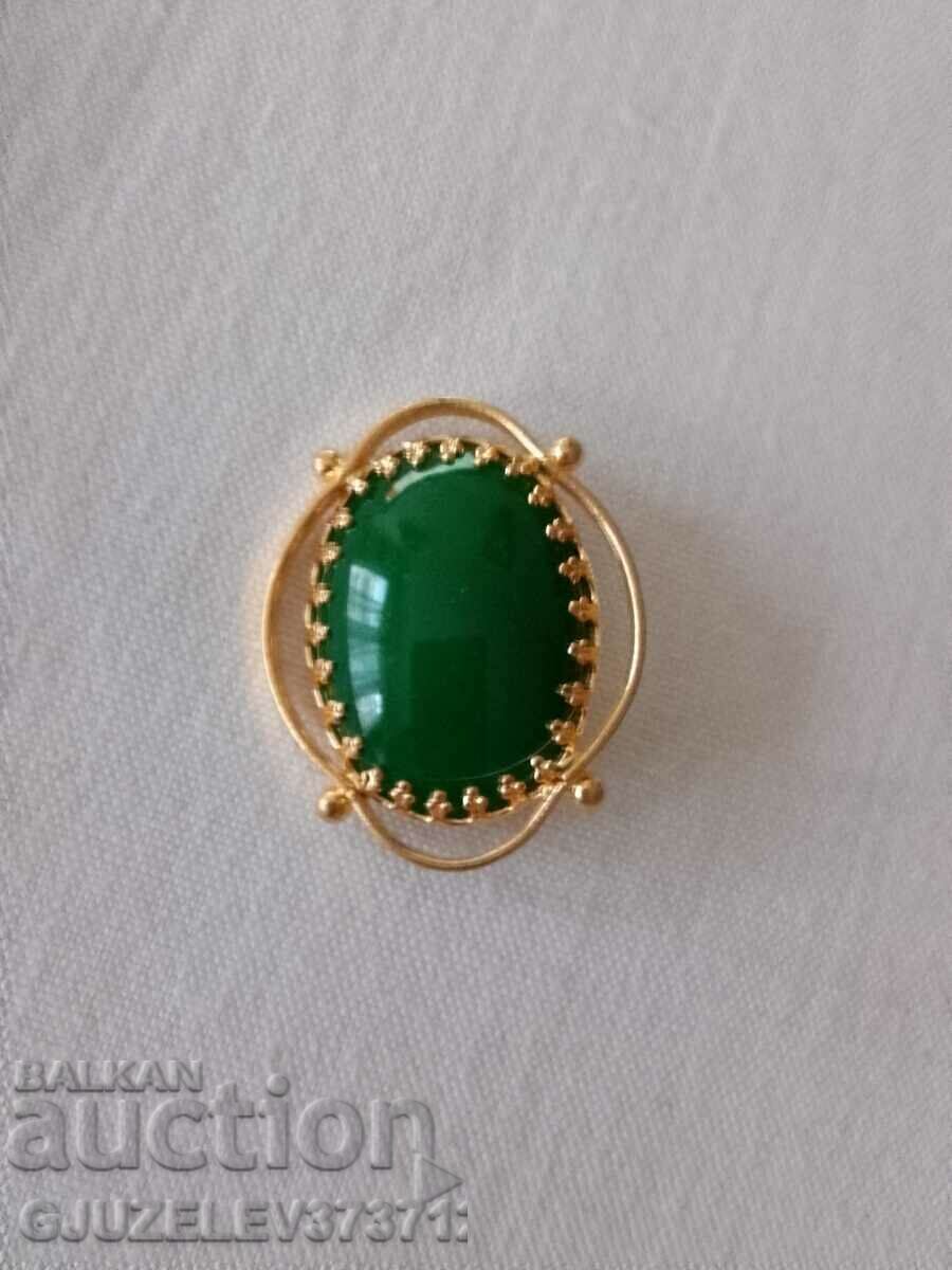 Brass brooch with a dark green variety of agate with price 59.00 BGN | € 30.17 Brass brooch with a dark green variety of agate with price 59.00 BGN | € 30.17