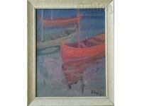 Painting, boats, 1984, art. M. Nedkov (1947-2012)