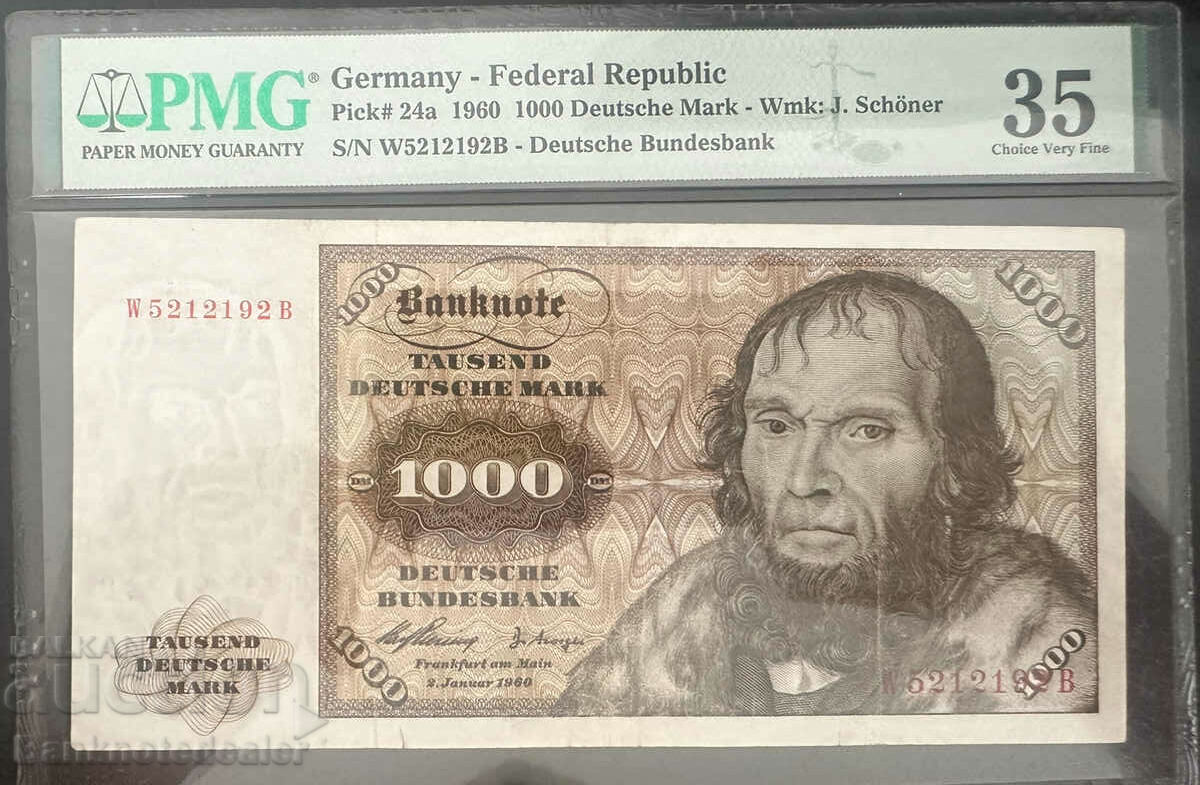 Γερμανία 1000 Deutsche Mark 1960 Pick 24a Ref PMG35