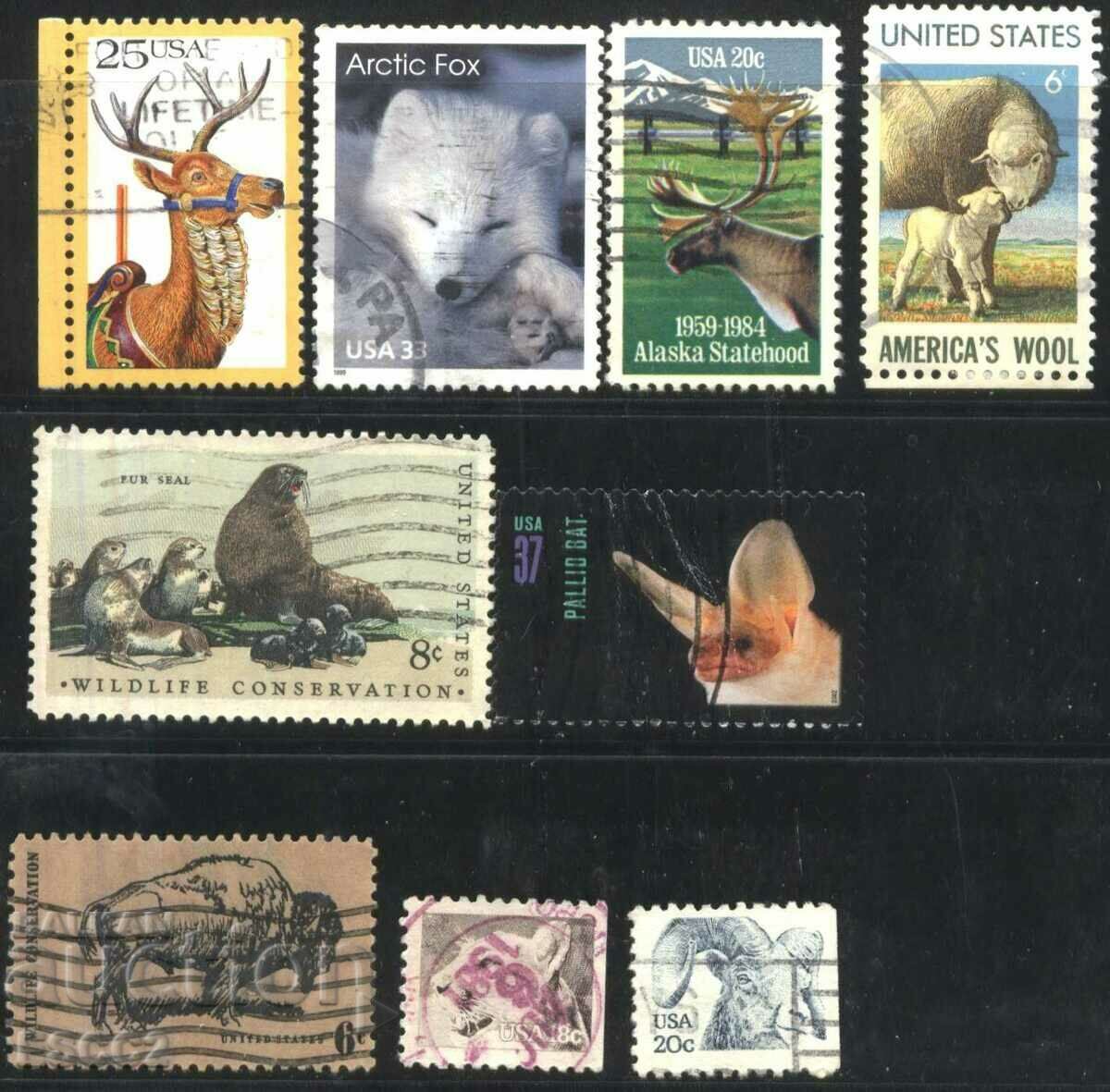 9 Stamped Stamps Fauna Mammals MIX 1970 - 2002 from USA