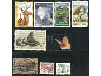 9 timbre timbrate Fauna Mammals MIX 1970 - 2002 din SUA