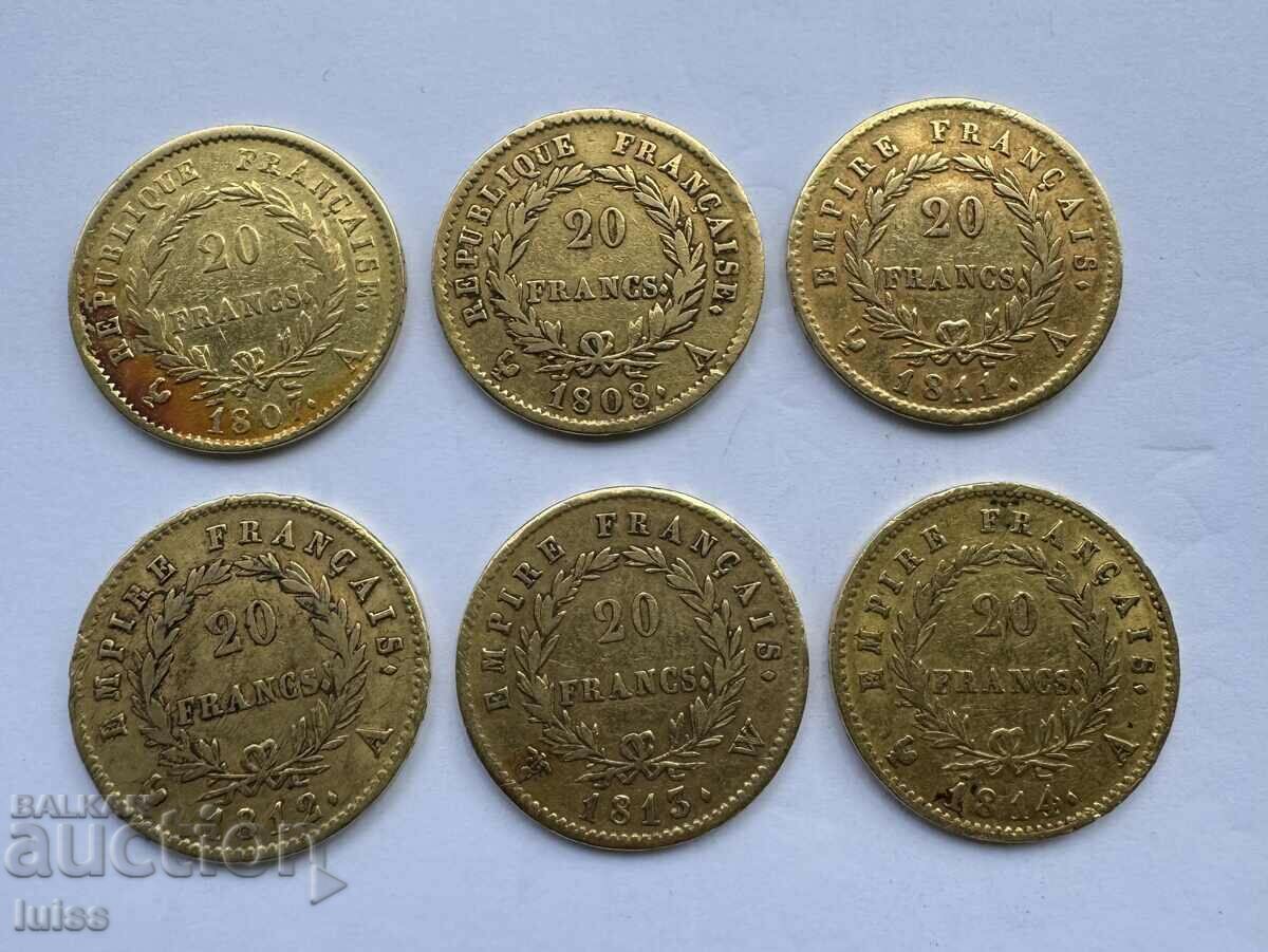 6 NUMERE Colectia Franta 20 Franci 1807-1814. Napoleon I