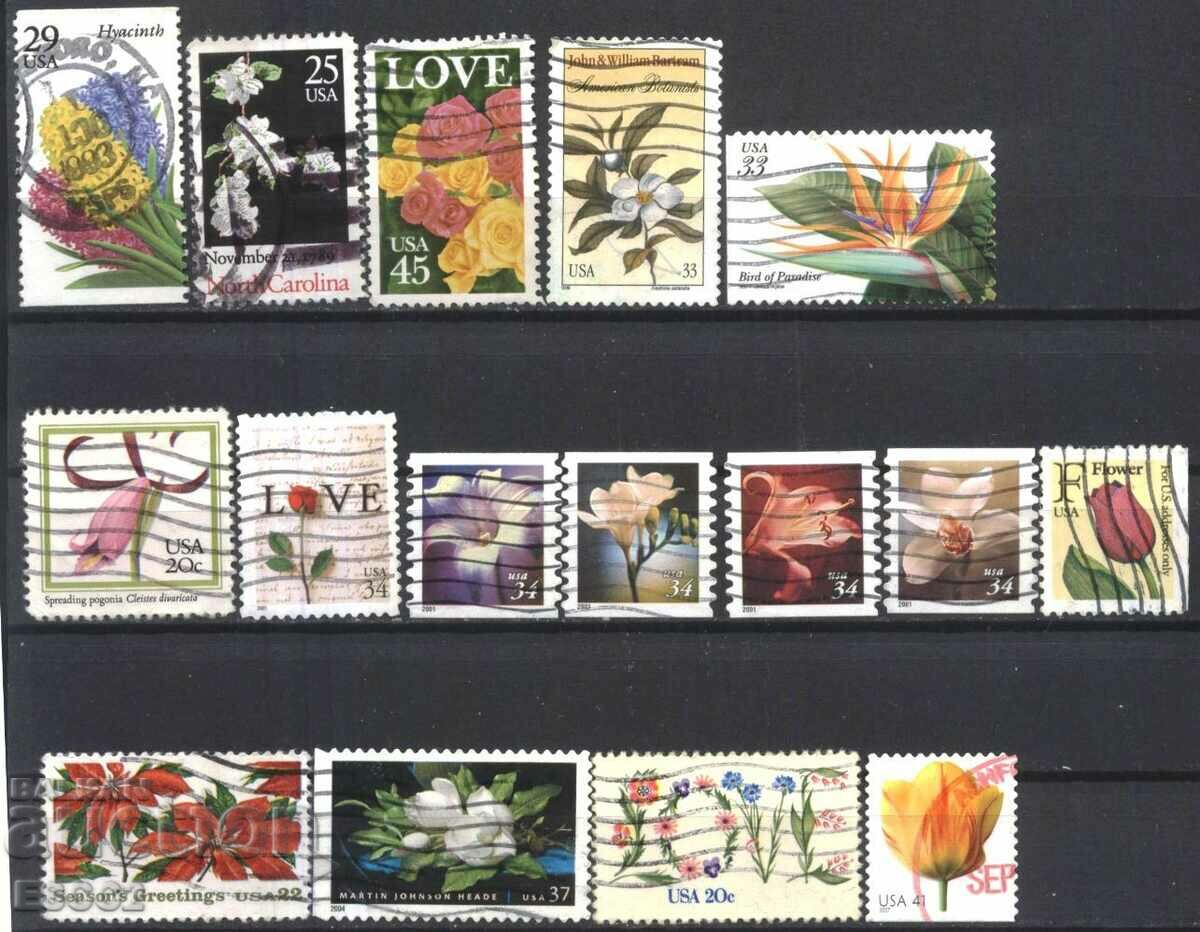 16 Timbre timbrate Flora Flowers MIX 1982 - 2007 din SUA