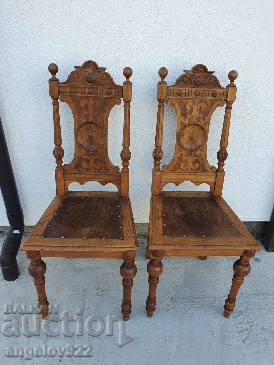 Vintage solid wood chairs with rich wood carving!