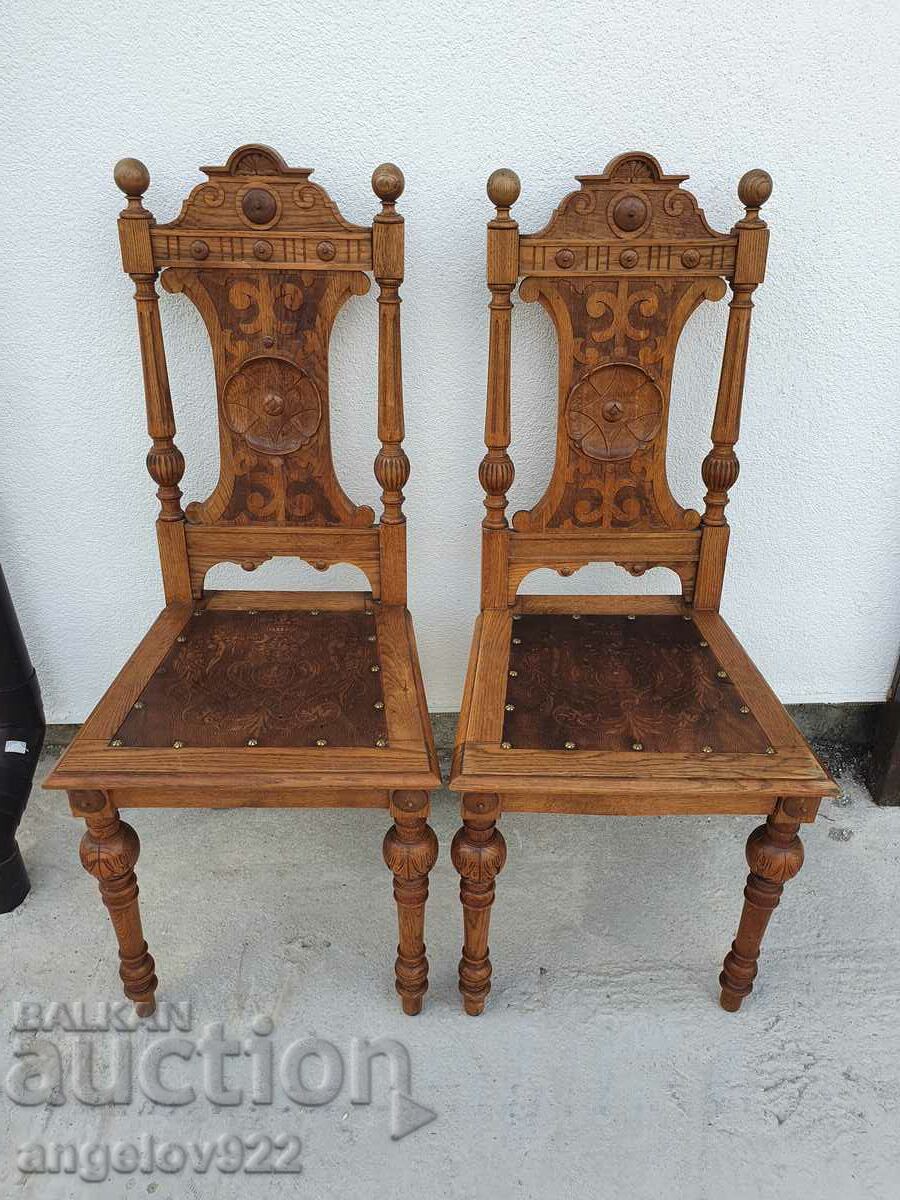 Vintage solid wood chairs with rich wood carving!