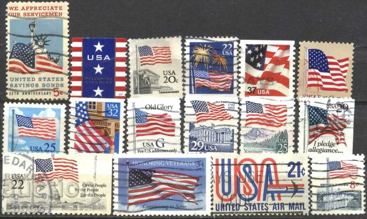 16 Stamped National Flag Stamps 1966 - 2007 from USA