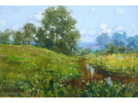 Landscape with a river - oil paints