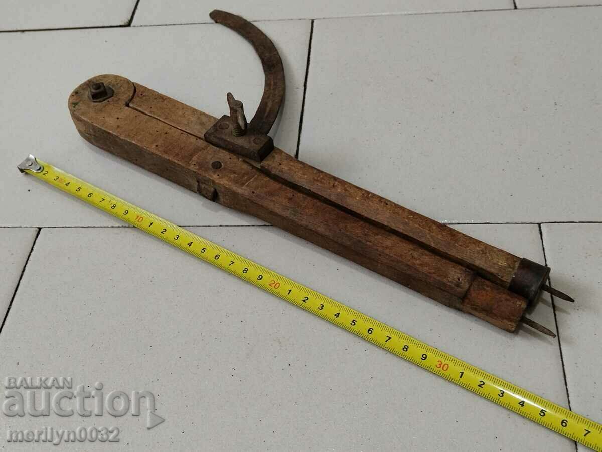 Rigla veche de tâmplărie, riglă, din lemn, primitivă - 5