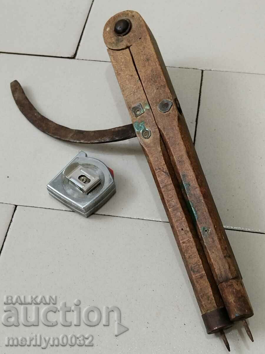 Rigla veche de tâmplărie, riglă, din lemn, primitivă - 7