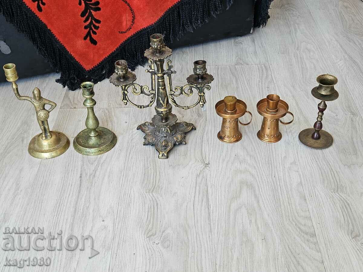 lot of old bronze candlesticks copper candlestick 6 pieces