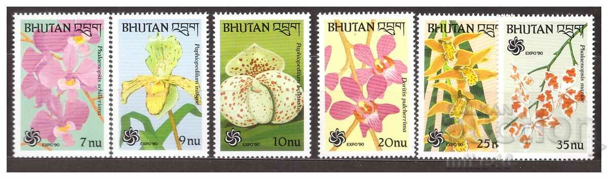 BHUTAN 1990 Orhidee, serie MICĂ pură